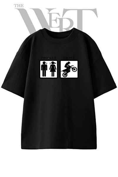 THEWERT Μπλουζάκι Motocross Wheelie Design με στάμπα Unisex σε μαύρο χρώμα ov...