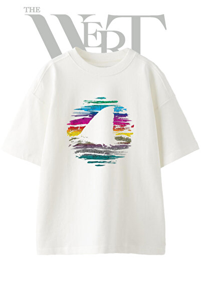 THEWERT Surf Fin Design Printed Unisex White Oversize T-Shirt