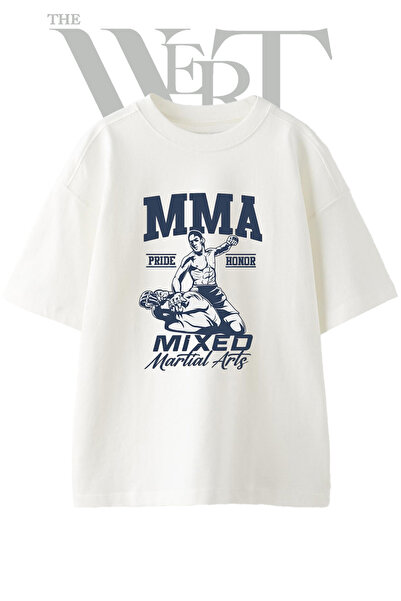 THEWERT Tricou oversize alb unisex cu imprimeu MMA Fighter_1