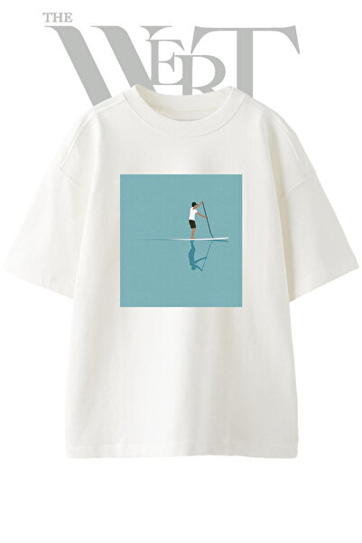 THEWERT Stand up Paddle Design Printed Unisex White Oversize T-Shirt