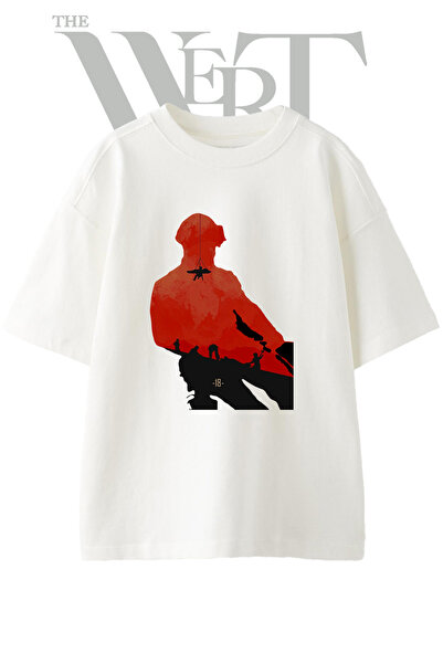 THEWERT Μπλουζάκι Hacksaw Ridge με στάμπα σχεδίου, Unisex, λευκό, oversized