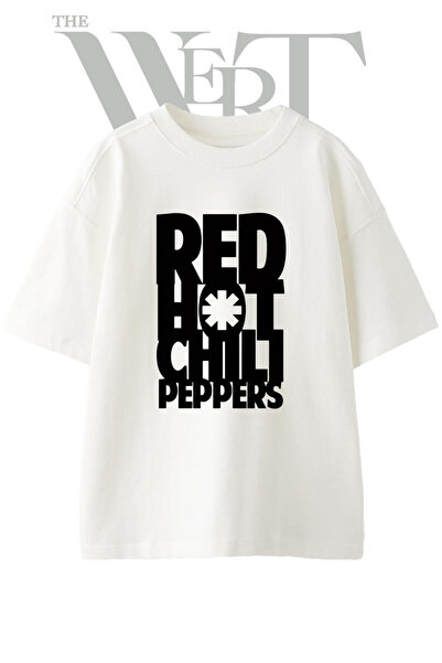 THEWERT Red Hot Chili Peppers Design Printed Unisex White Oversize T-Shirt