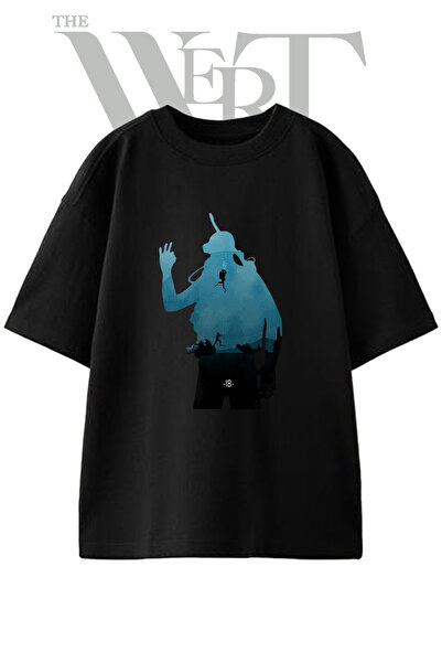THEWERT Tricou oversize negru unisex cu imprimeu Big Daddy Bioshock Design