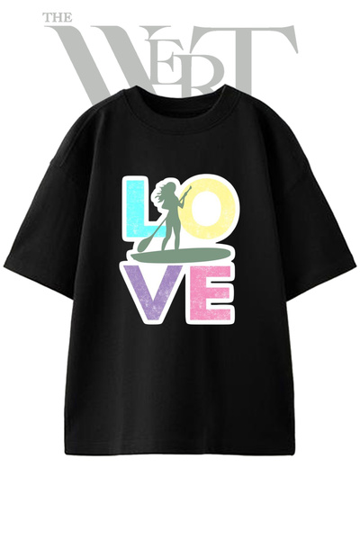 THEWERT Μπλουζάκι SUP Love Design με στάμπα, Unisex, Μαύρο, Oversize