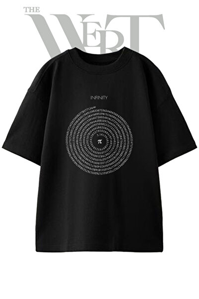 THEWERT تي شيرت أسود كبير الحجم مطبوع بتصميم Pi Infinity للجنسين
