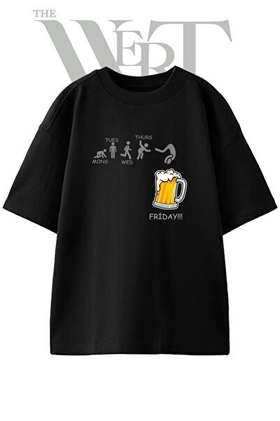 THEWERT Friday Bira_1 dizajn, štampana unisex crna oversize majica
