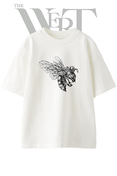 THEWERT Patterned Ari Design Printed Unisex White Oversize T-Shirt