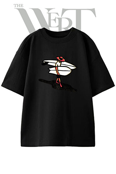 THEWERT Surfer Surfboard_1 Design Printed Unisex Black Oversize T-Shirt