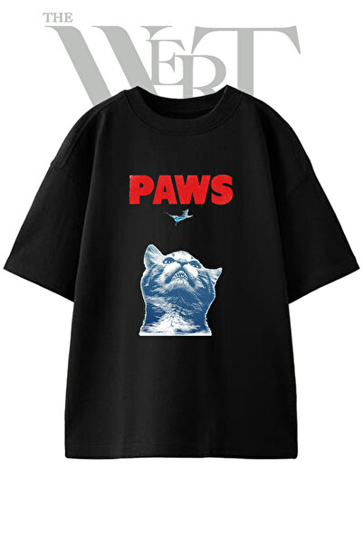 THEWERT Cat Mouse Jaws Design Printed Unisex Black Oversize T-Shirt