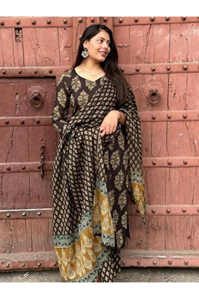 MYSMAR Black Viscose Rayon Trouser & Dupatta - VRN1144-Black-Size-M-38-Inches