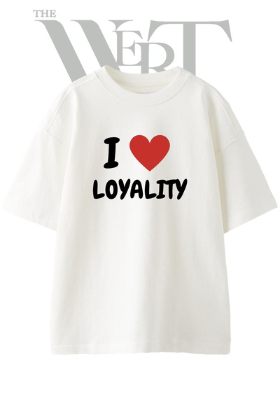 THEWERT Λευκό μπλουζάκι oversize με στάμπα I Love Loyalty Design, Unisex
