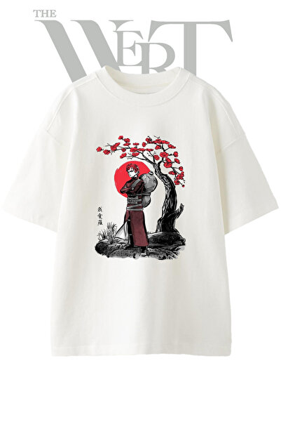 THEWERT Gaara Naruto Design Printed Unisex White Oversize T-Shirt