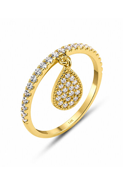 KAIROS JEWELRY 14 Ayar Altın Yarımtur Damla Charm Yüzük