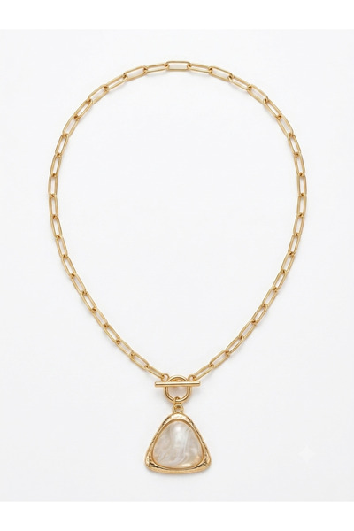 GenelTedarik Altın Kaplama Ekru Taşlı Çelik Kolye