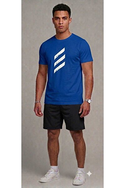 YK WEAR Men's Three Line Printed T-Shirt Shorts Set