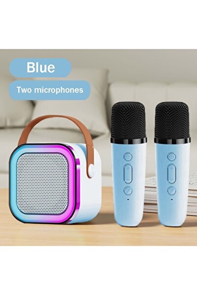 Pmr K12-2 Mini Karaoke Seti Çift Kablosuz Mikrofonlu RGB Işıklı Bluetooth Hop...