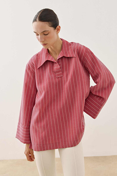 Fahhar Striped Patchwork Modal Shirt Red