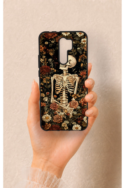 Vip Case Redmi 9 Uyumlu Çiçek İskelet Desenli Silikon Kılıf