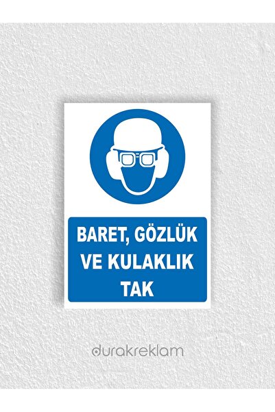 DURAK REKLAM الخوذة والنظارات وسماعات الرأس ولافتة التحذير A3 مقاس 30×40 سم