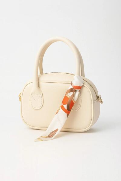 Morlex Cream Mini Scarf Hand & Shoulder Bag – Faux Leather with Scarf Detail