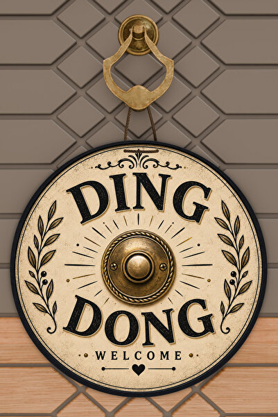 Dormot Home زينة باب خشبية مستديرة بتصميم زر رنين الترحيب دينغ دونغ، مقاس 30x...