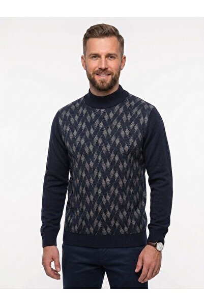 ONNO Men's Half Fishman Collar Knitwear Sweater with Elastic Waist, Steel Kni...