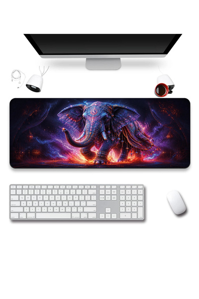 SonicTouch لوحة مفاتيح وماوس باد مقاس 40 × 90 سم، تصميم الفيل الهندي الكوزمي،...