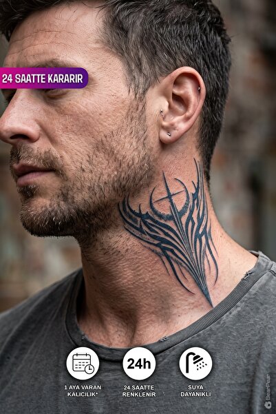 BP Tattoo 24 Saatte Kararan Yarı Kalıcı Boyun Dövmesi - Tribal Çizgi Tasarıml...