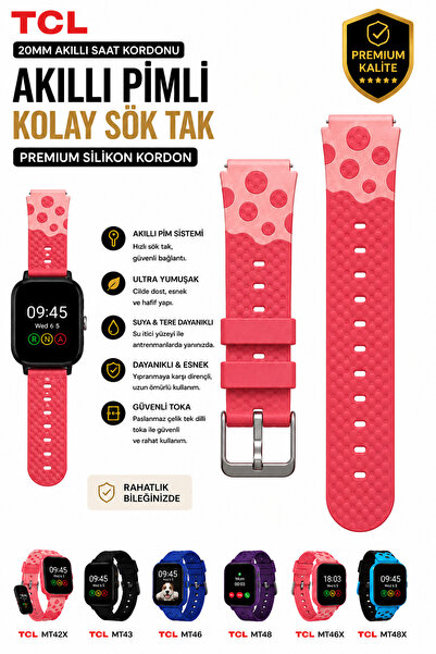 TCL MoveTime Akıllı Saat Kordonu MT42X Uyumlu Benekli Pembe Orijinal Pimli Yu...
