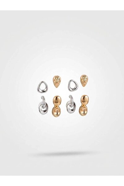 VAREVİA 4 Pairs Multiple Gold Color Silver Color Earrings