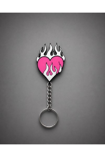 Generic Brand Gothic Flame Heart Keychain – 3D Printed Heart Keychain Charm