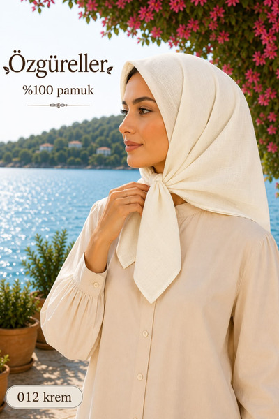 ÖZGÜRELLER Özgüreller, 100x100 cm Taşlanmış Eşarp (Kot Dikişli) , %100 Pamukl...