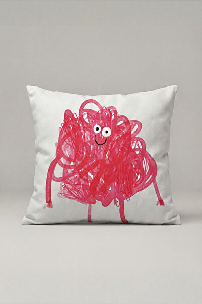 Generic Brand Red Scribble Monster Patterned Cushion Cover 218 – Scribble Mon...