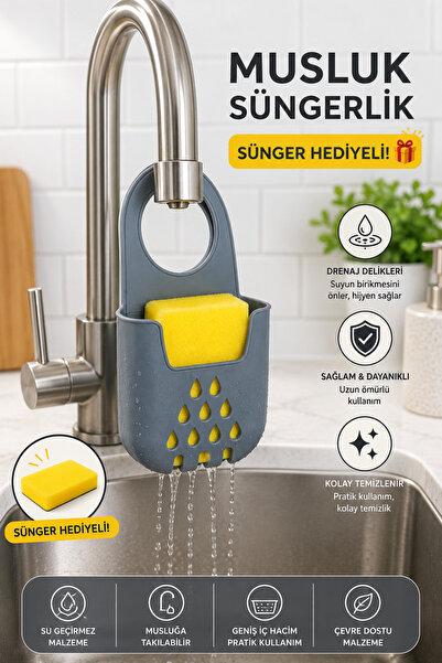 KEA Silikon Musluk Süngerliği Sünger Tutucu Lavabo Askılı Süngerlik Mutfak Dü...