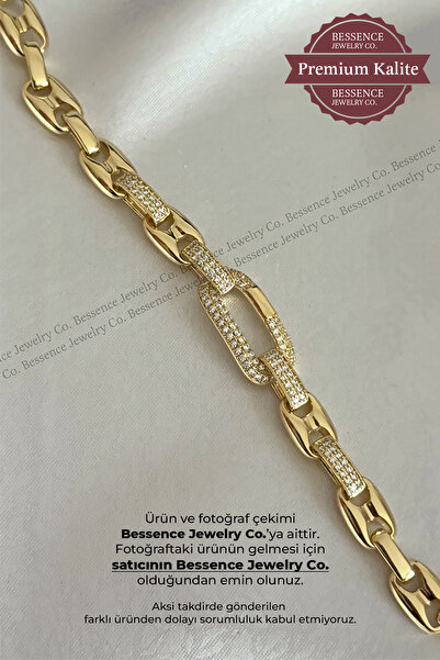 BESSENCE JEWELRY CO. Xuping 14K Gold VIP Zirkon Taşlı Çelik Bileklik Oval Bak...