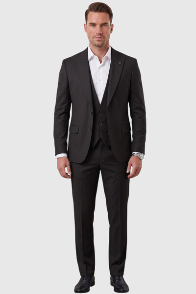 Rizz up Black Slim Fit Lycra 3-Piece Suit Jacket Vest Trousers Modern Stylish Design 2601798