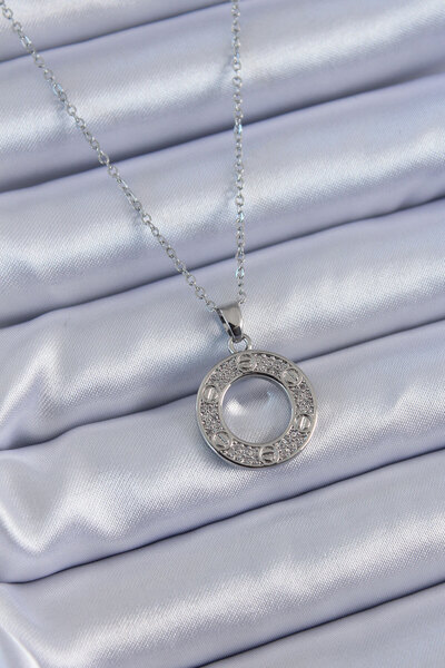 Mega Bazaar 316L Steel Silver Color Zircon Stone Model Women's Necklace