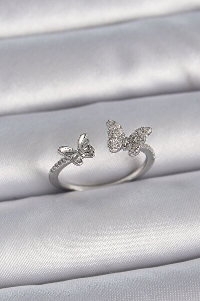 Skygo Brass Silver Color Adjustable Zircon Stone Butterfly Model Women's Ring...