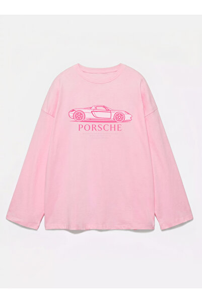 Disante 100% bumbac, cu potrivire oversize, tricou cu mânecă lungă, cu imprim...