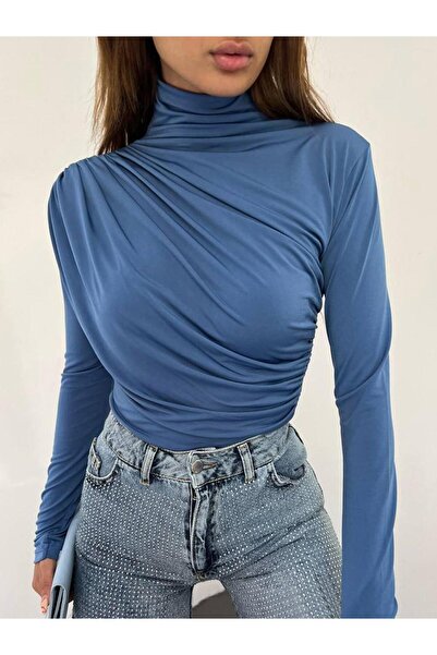 MM Mac Moda Women's Half-Throat Gathered Sandy Blouse