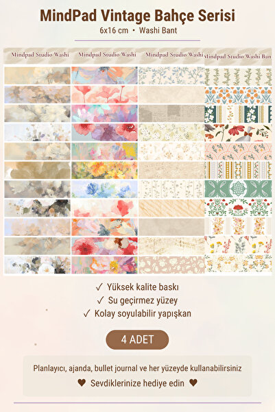 Mindpad 4'lü Vintage Bahçe Washi Bant Seti, Nostaljik Masal Maskeleme Bandı K...