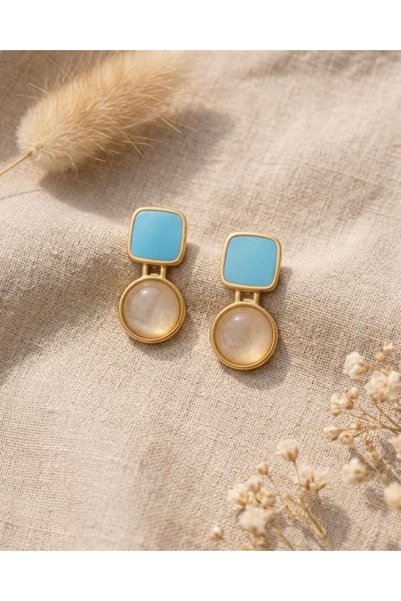 ILSA Turquoise Enamel & Moonstone Effect Glass Stone Earrings