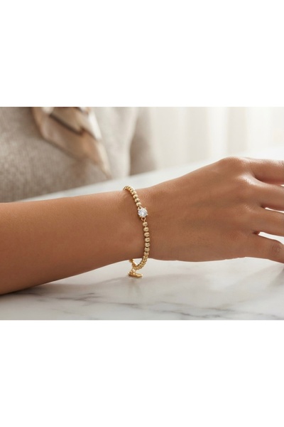 CM Solitaire Detailed Zircon Stone Gold Color Women's Bracelet