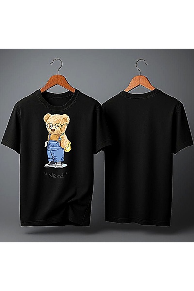 ELFERA Nerd Bear Glasses Funny Black Printed Tshirt