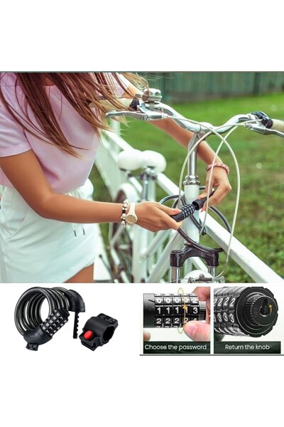 OEM Lacat antifurt cifru bicicleta, trotineta, cablu otel rezistent, suport m...