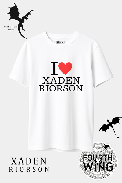 Xaddy Xaden Riorson Baskılı Unisex Oversize Tişört Fourth Wing Temalı %100 Pamuk Tişört
