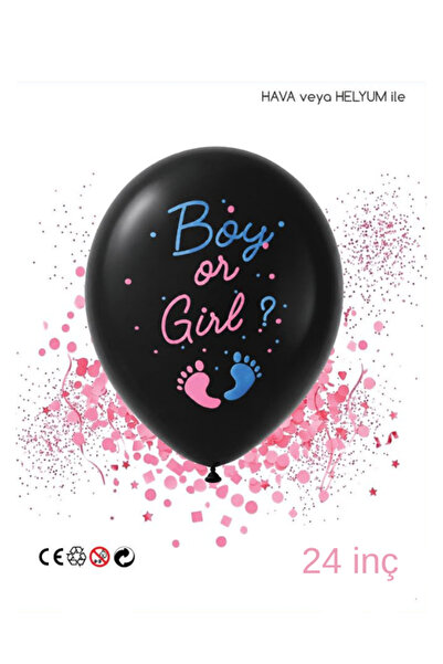 mucit home Pembe Pul Boy or Girl Cinsiyet Belirleme Balonu Siyah Büyük Boy 24...