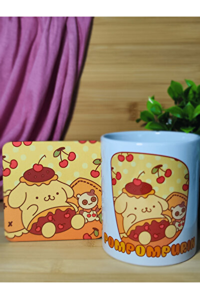kuttuushop Sanrio Pompompurin Büyük Kupa Bardak Kahve Çay Fincanı ve Bardak Altı