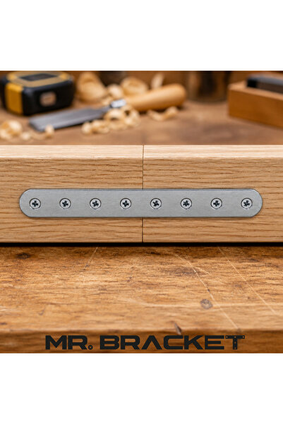 MR.BRACKET 10 ad. Düz Lama Gönye Köşe Bağlantı Demiri 1.5x12cm - Mobilya Raf Masa Sabitleme Birleştirme Aparatı