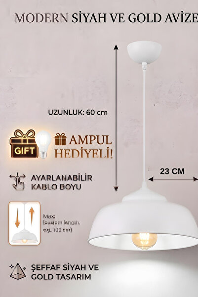 ZNEEL Modern Beyaz Avize Sarkıt Lamba 60 cm Ayarlanabilir Kablo Boyu Rustik A...
